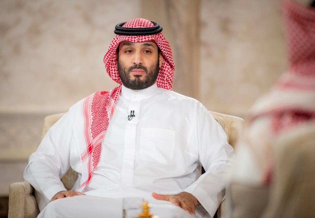 Saudi Crown Prince Mohammed Bin Salman speaks during televised interview in Riyadh